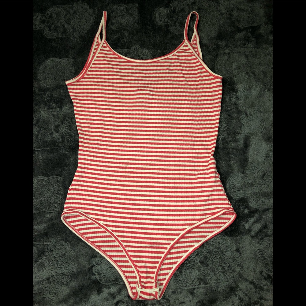 Forever 21 stripe ribbed bodysuit one piece top